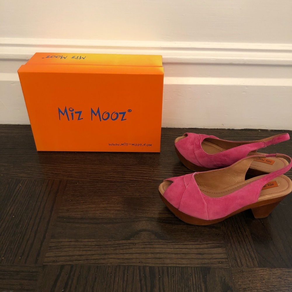 Pink suede mules